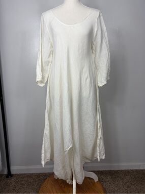 La Bottega di Brunella Linen Lagen Dress white 3/4 sleeves M/L